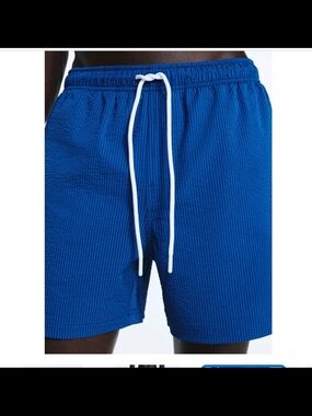 Free Assembly Mens Scott Seersucker Swim Shorts 5" Inseam Blue 2XL 44-46 New NWT